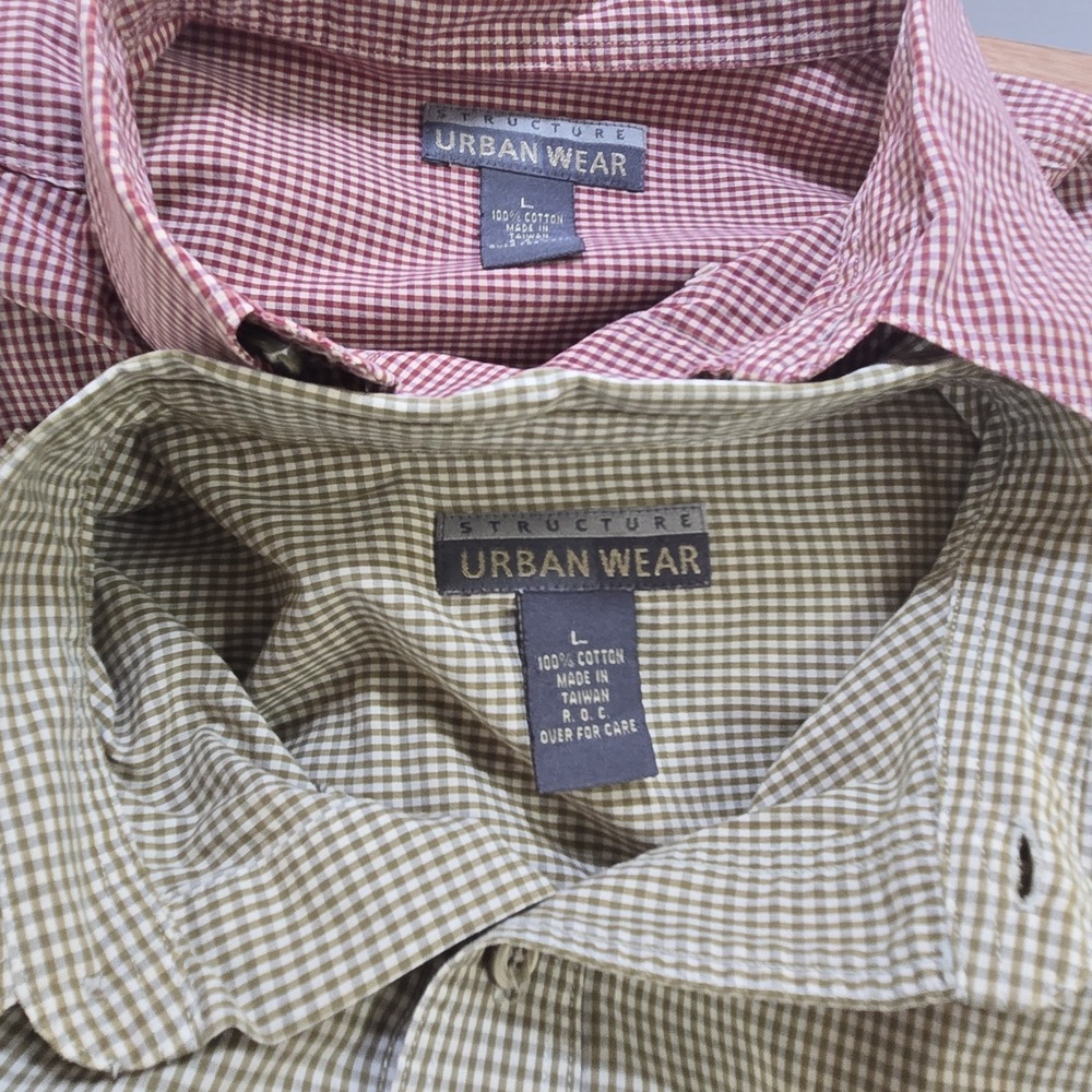 2x Structure Urban Wear Mens Button Down Shirt Large Cotton Plaid Gingham Casual